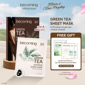 [1 BOX LEBIH MURAH] becoming Green Tea Purifying Sheet Mask 25ml | Masker B5 | Anti Acne & Soothing | Menenangkan Kulit Berjerawat | Panthenol | Meredakan Kemerahan | Salicylic Acid | Perawatan Kulit Berjerawat