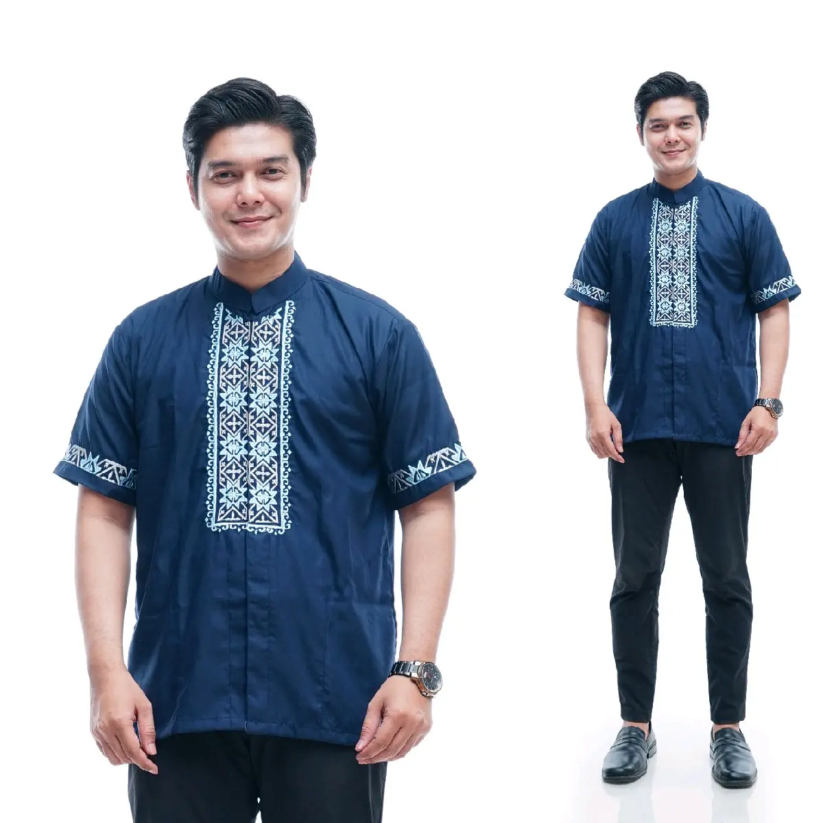 Al-khaj Baju Koko Muslim Bordir Pria Jumbo Dewasa Lengan Pendek