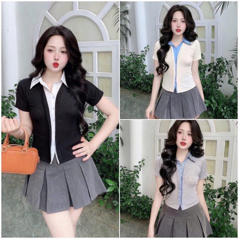 Áo thun tay ngắn phối cổ sơ mi Bigsize 40-75kg (588) chất liệu thun tăm co giãn và mát