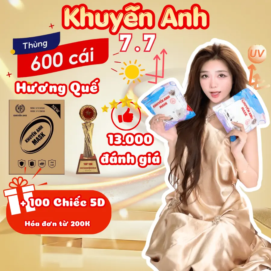 Khẩu Trang 5D Khuyến Anh Thùng 600 Cái+ 20 cái Chống Tia UV Kháng Khuẩn Bảo Hành 48 Tháng