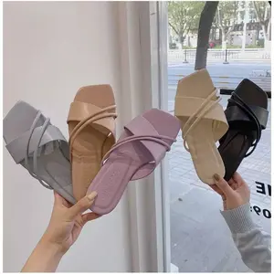 Sandal Flat Tali Selop Silang Wanita Elita Sendal Teplek Platform Trendy Perempuan