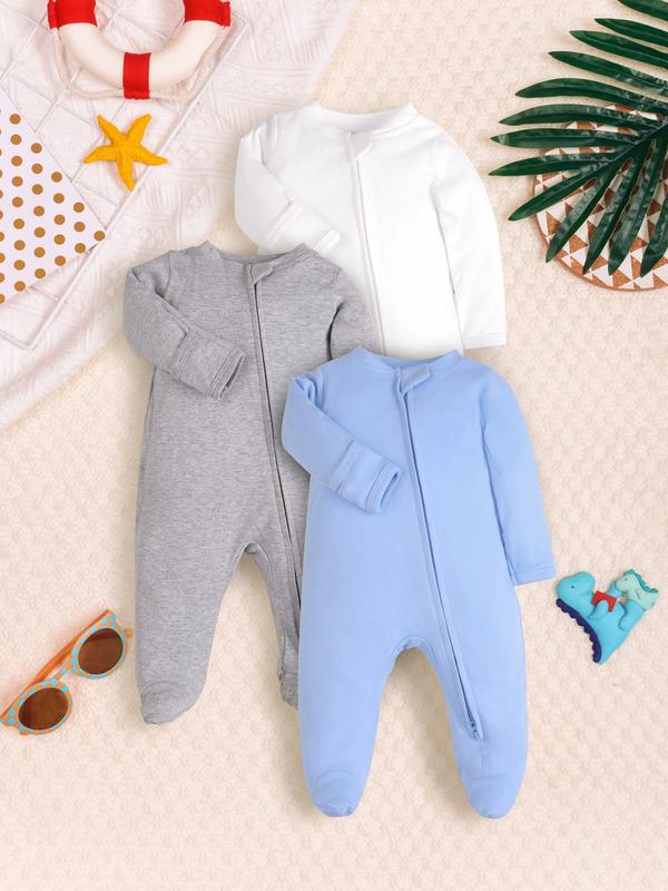 Áo Jumpsuit Quần Áo Liền Quần Cho Em Bé Trai, Bộ 2 Chiếc, Làm Bằng Bông, Đồ Ngủ Có Chân Cho Em Bé, Thích Hợp Cho Trẻ Sơ Sinh Và Trẻ Sơ Sinh, Màu Trơn, 0-12M