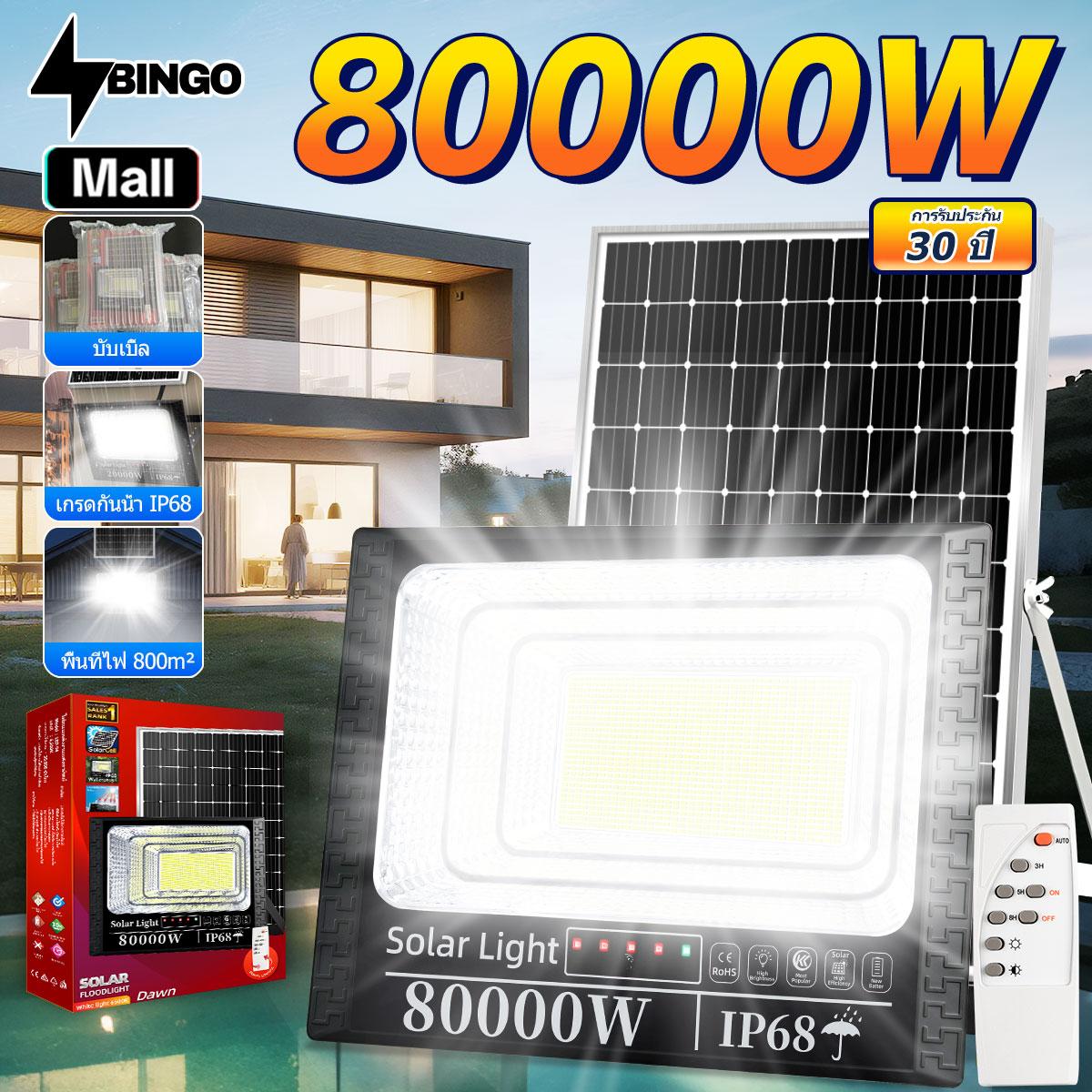 BINGO MALL-แท้100% การรับประกัน 30 ปี【80000W】ไฟโซล่าเซลล์ โซล่าเซลล์ ไฟสปอตไลท์ กันน้ำ LED IP68 sola