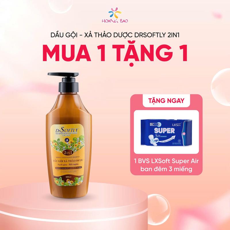 DrSoftly Dầu Gội Xả Thảo Dược 2in1 500ml - Trị Gàu Giảm Ngứa Sạch Tóc Không Khô - Dành Cho Da Nhạy Cảm - Công Thức Đột Phá Nhật Bản