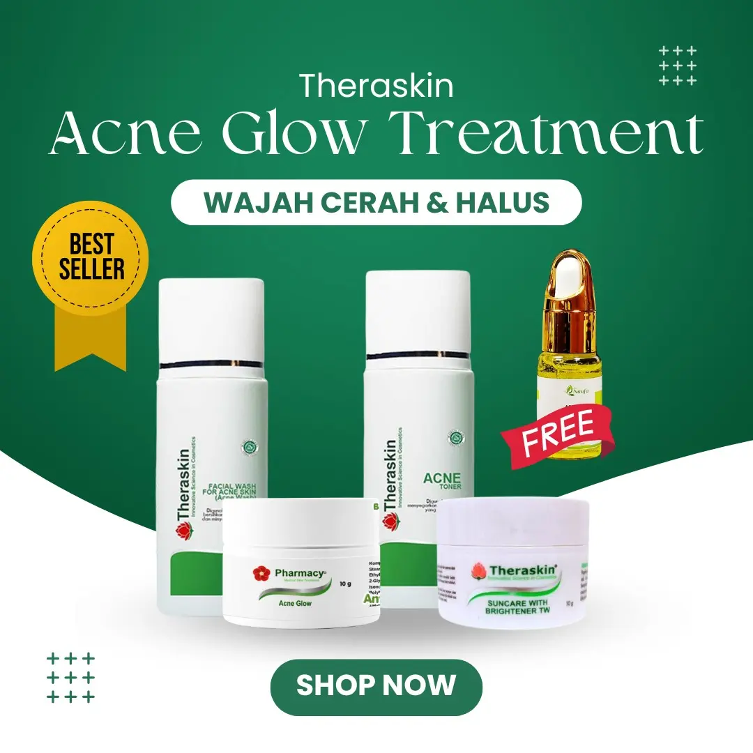 Paket Theraskin Acne Glowing Advance Penghilang Jerawat + Noda Bekas Jerawat isi 4 + Gratis Serum