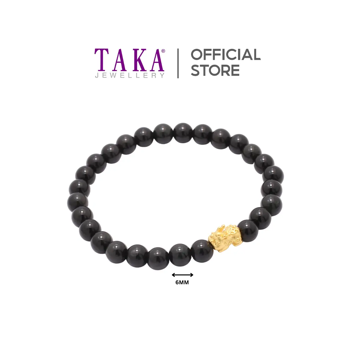 TAKA Jewellery 999 Pure Gold Mini Baby Pixiu with 6mm Beads Bracelet