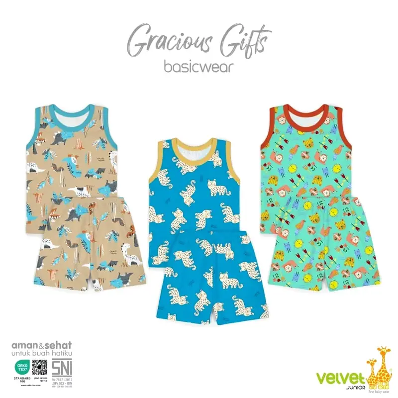 Velvet Junior Setelan Singlet Celana Pendek 3 Stel 4