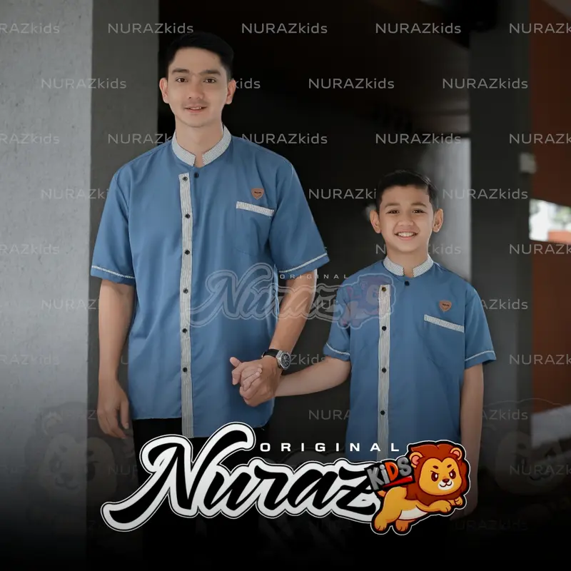 NURAZ Kidss - Baju Koko Couple Ayah Anak Legan Pendek Motif Selempang Bahan Katun Signatur 1