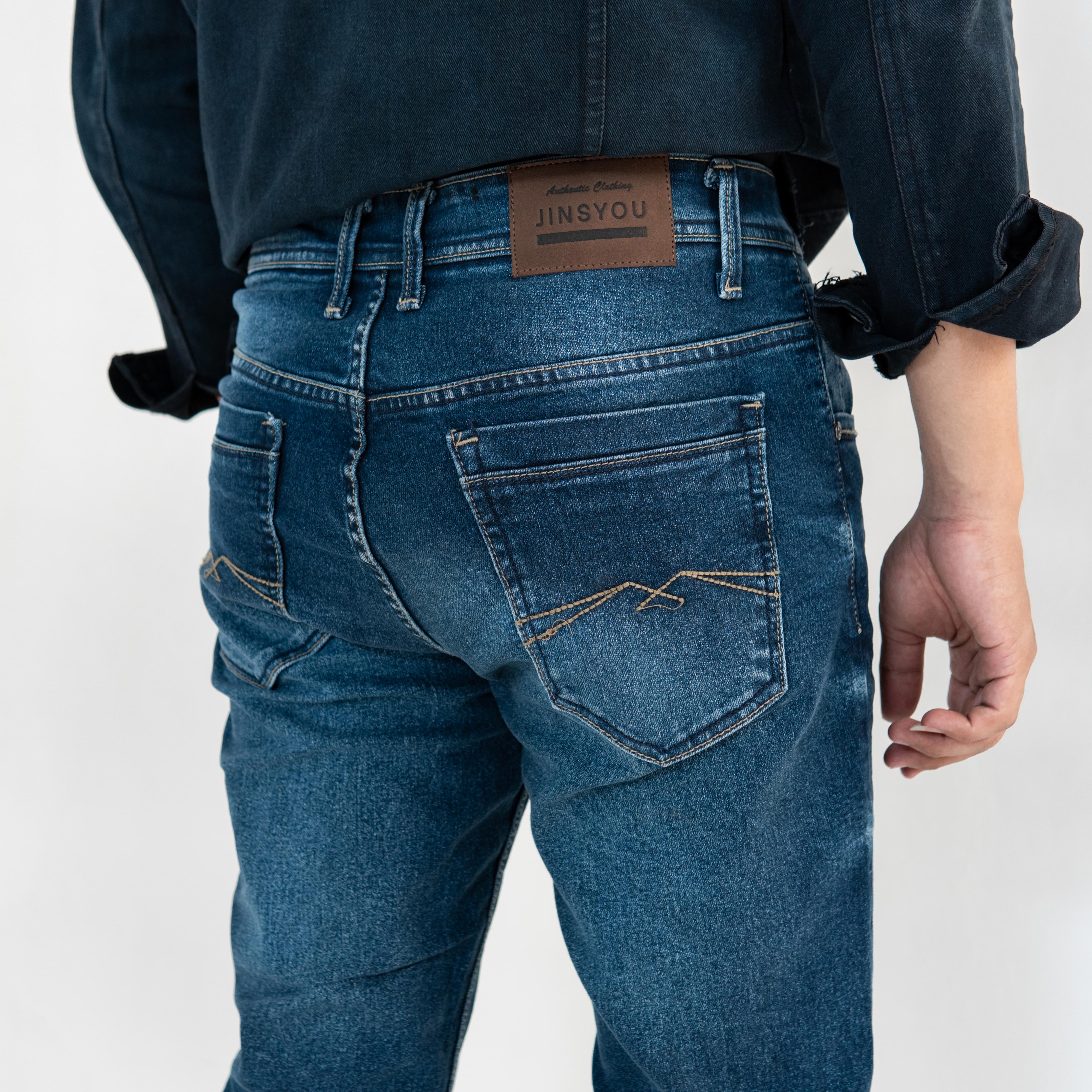 JINSYOU - Celana Jeans Panjang Ringkel Pria Slimfit Melar Nyaman Skinny Cowok washing polos slimtid JY112