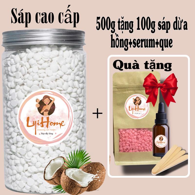 TẶNG Serum+100g Hũ 500g Sáp wax lông nóng sữa dừa tẩy lông tay chân nách bikini siêu bám dễ sử dụng tặng que