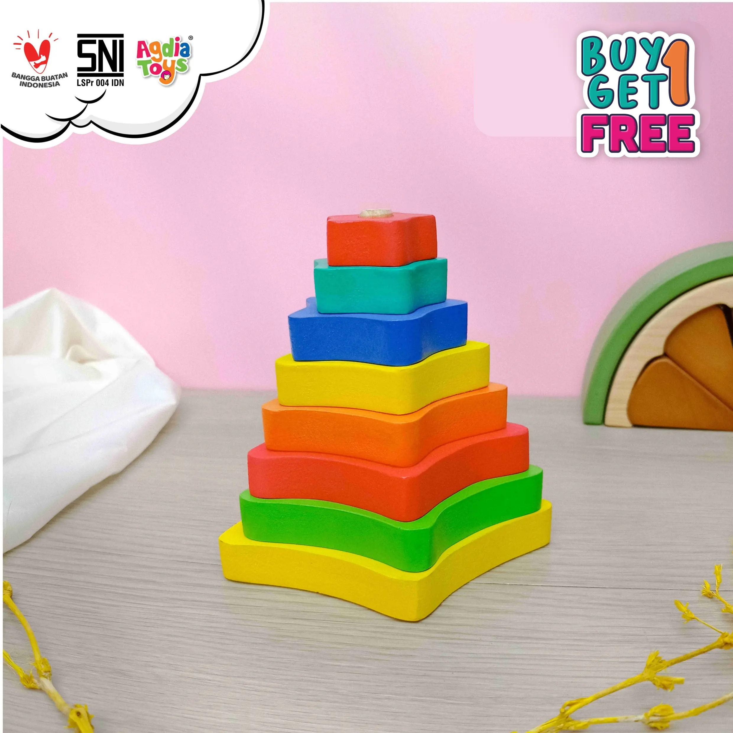 EKSKLUSIF BUY 1 GET 1 Mainan Kayu Edukasi/ Menara Bintang / Agdia Toys / 12,5x13 cm / isi 8 keping / Mainan Edukasi Anak / Belajar sambil Bermain