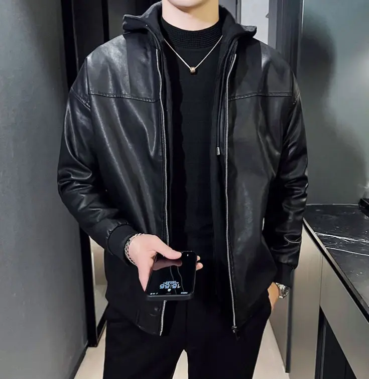 JAKET KULIT PRIA tebal  waterproof  keren  hitam  cowok  zipper  distro 6