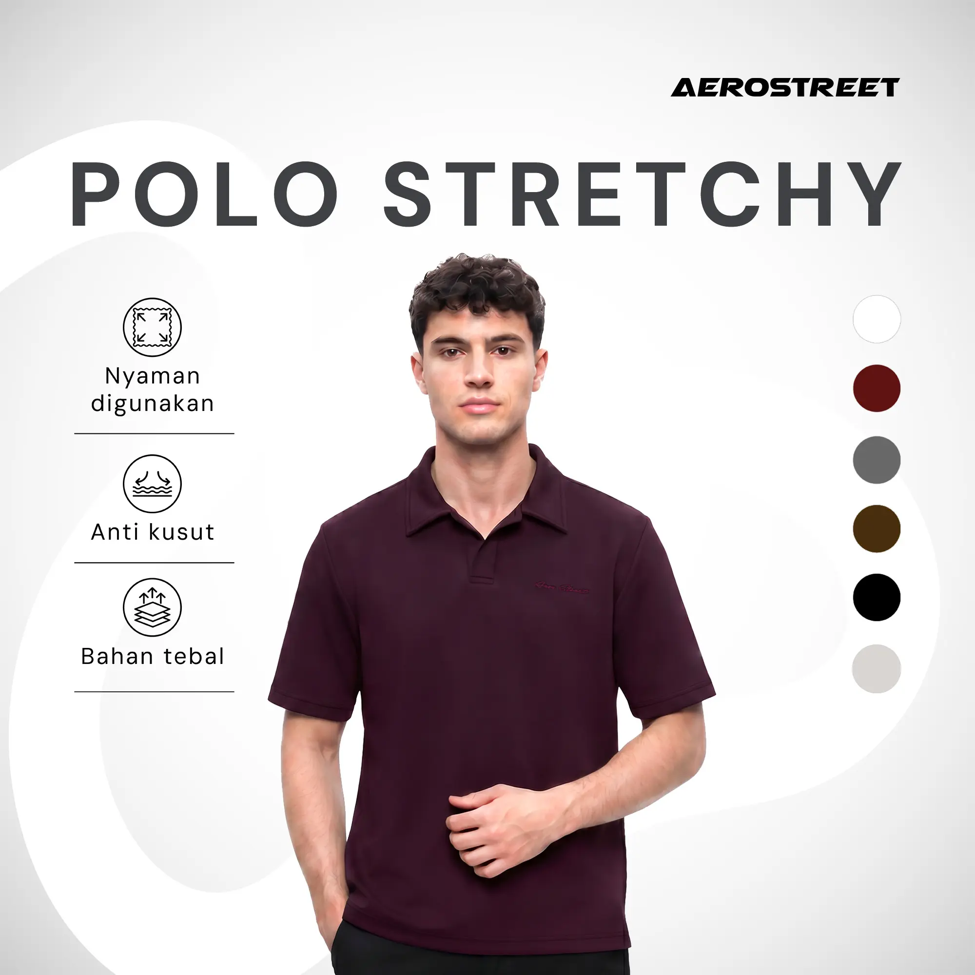 Aerostreet Zean Kaos Polo Pria Maroon Poloshirt Kerah Cowok Men Casual Tidak Mudah Kusut Clean Look