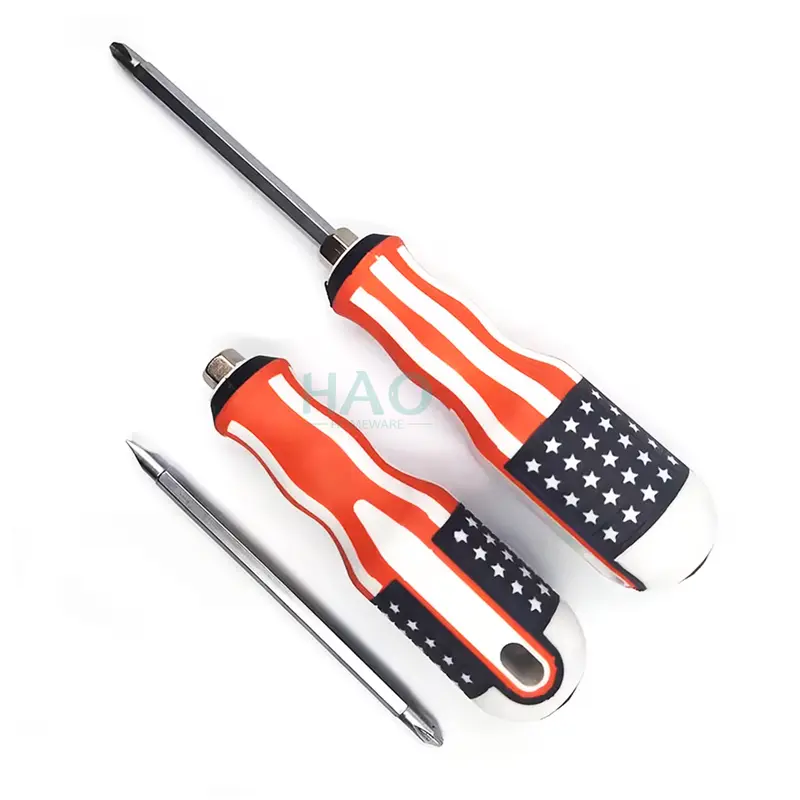 [HAO] Obeng Bolak Balik Amerika 5inch Gagang Karet / 2in1 Obeng Bolak Balik 3