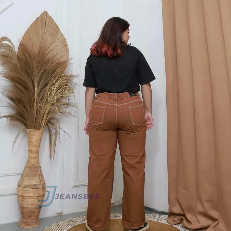 Kulot Loose Jeans Jumbo 27-42 Big Size Kulot Cream Choco Hitam  High Waist Panjang 3