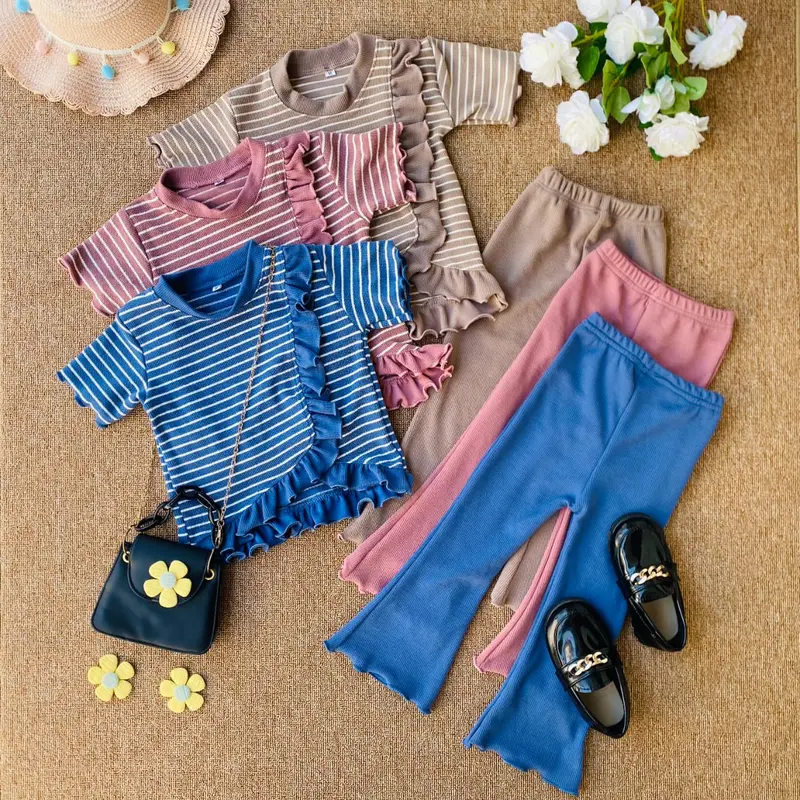 Setelan Anak Perempuan Yura Stripe Salur Snow White Knit 1-10 Tahun - Fashion Cewek Parsel Bayi 0