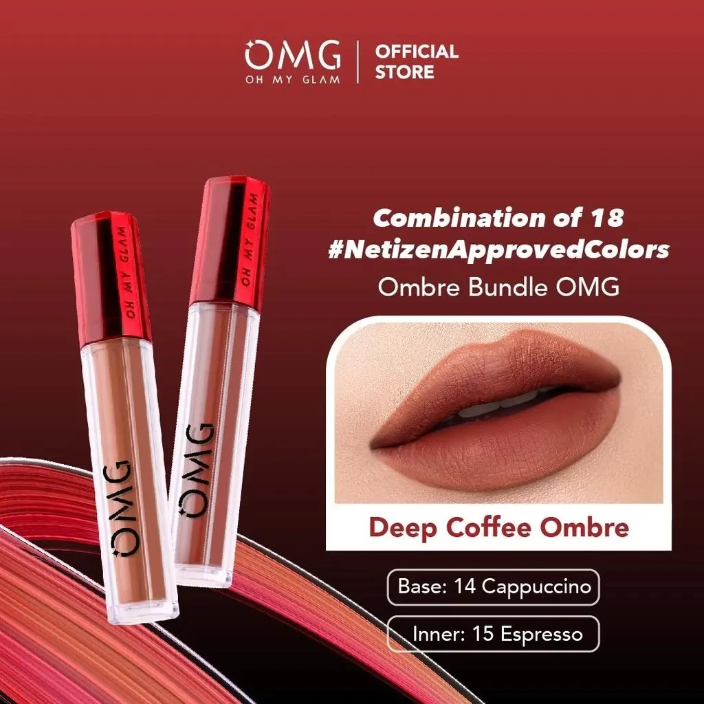[OMG ALL BEST SELLER OMBRE LIPS] Paket Ombre Mattelast Lip Cream Lipstik & Glassy Lip Tint - Warna Intense, Tahan Lama & Ringan