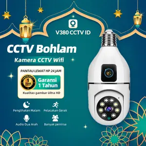 COD V380 CCTV Bohlam Indoor Dual Camera HD 1MP+1MP Wi-Fi BULB PTZ Lensa Ganda Kamera keamanan Audio Dua Arah Motion Track Alarm