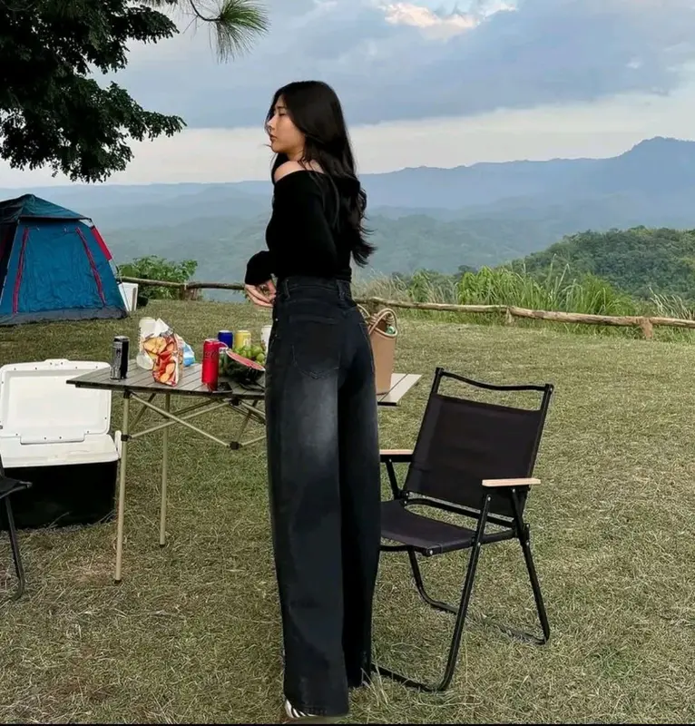 Hitam Retro Highwaist Celana Jeans Wanita Loose Kekinian Panjang Nyaman 2