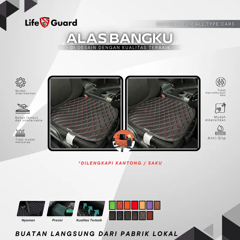 Lifeguard  Id Official  Car Seat Cushion Lifeguard Universal Leather Premium - Alas Duduk / Jok / Kursi Mobil Universal Bahan Kulit Premium 0