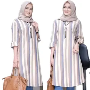 Mifta Tunik Panjang Katun Lengan Panjang Jumbo Gerai Winarti Baju Atasan Wanita Kantor Motif Salur Garis daily warna warni