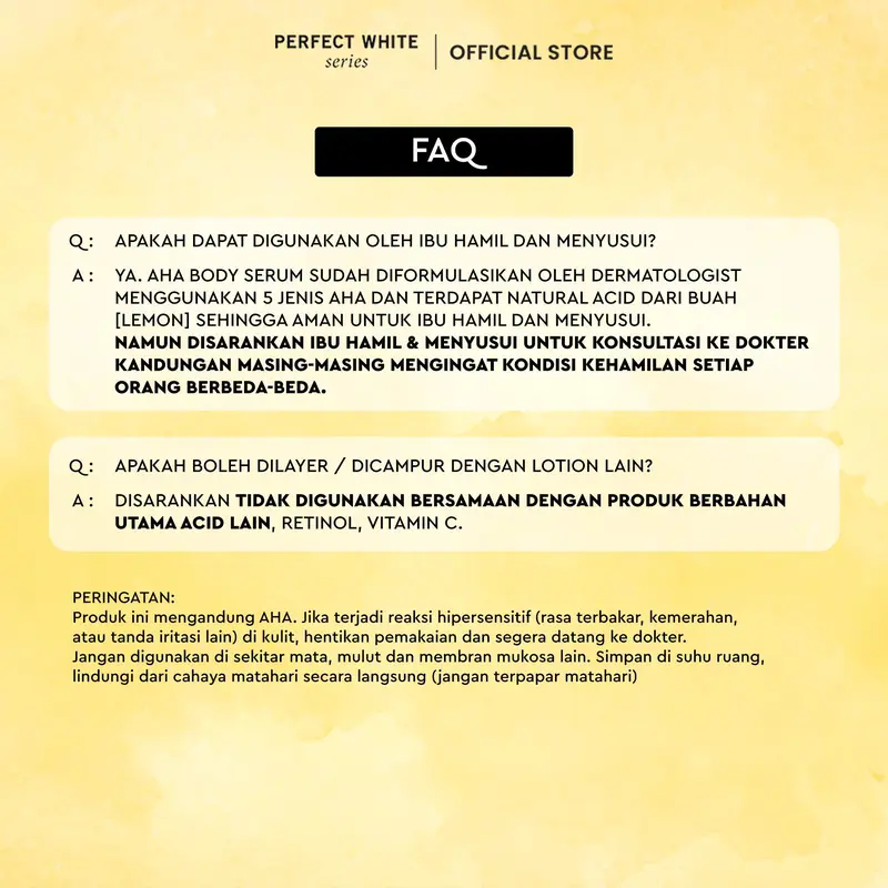 [AFF] [4PCS] PERFECT WHITE AHA Body Serum 50ml + AHA Kojic Brightening Body Lotion 100ml + AHA Kojic Brightening Body Wash + Free 1pcs Sachet Snow White | Paket Perawatan Kulit Mencerahkan Badan Sabun Whitening Pencerah Noda Hitam Tubuh Niacinamide 7