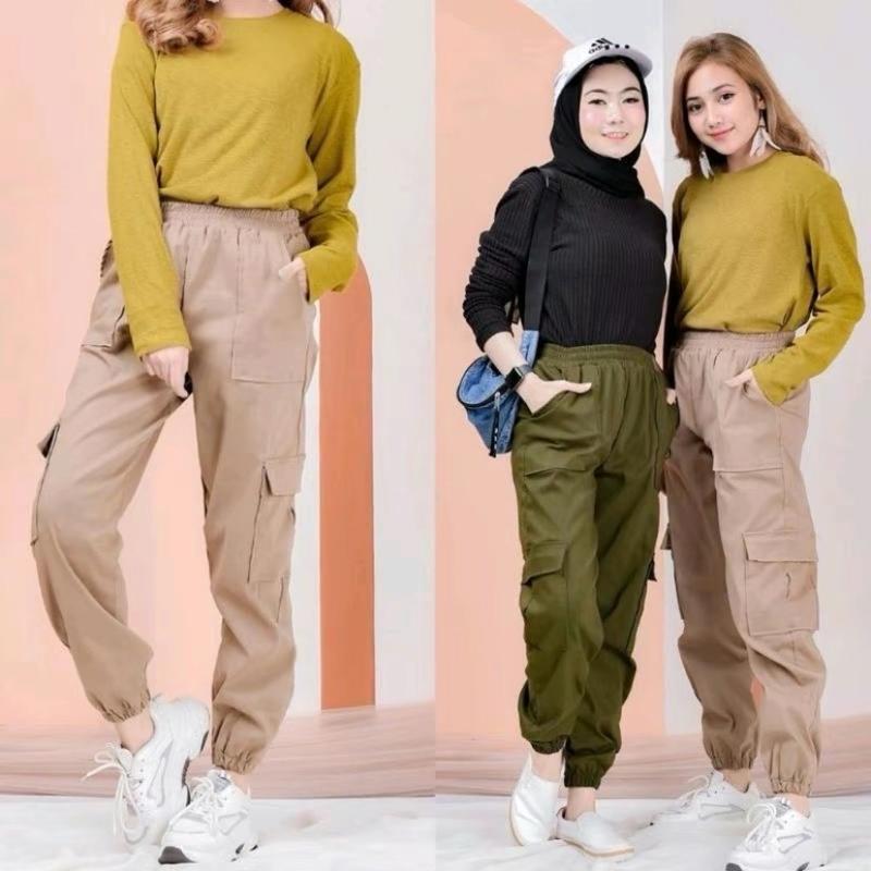 Celana Wanita Cargo Joger American Drill Karet/Resleting Panjang celana cargo 2