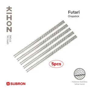KIHON FUTARI Chopstick Sumpit Stainless Anti Karat Isi 5 Pcs - Genggaman Anti Slip, Panjang 22,5 cm, Desain Elegan & Modern, Perlengkapan Dapur Premium SUBRON