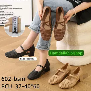 sepatu pantofel Heels Wanita Shoes 602-HMD sepatu perempuan tali tengah gesper Karet Coklat 3cm hak nya