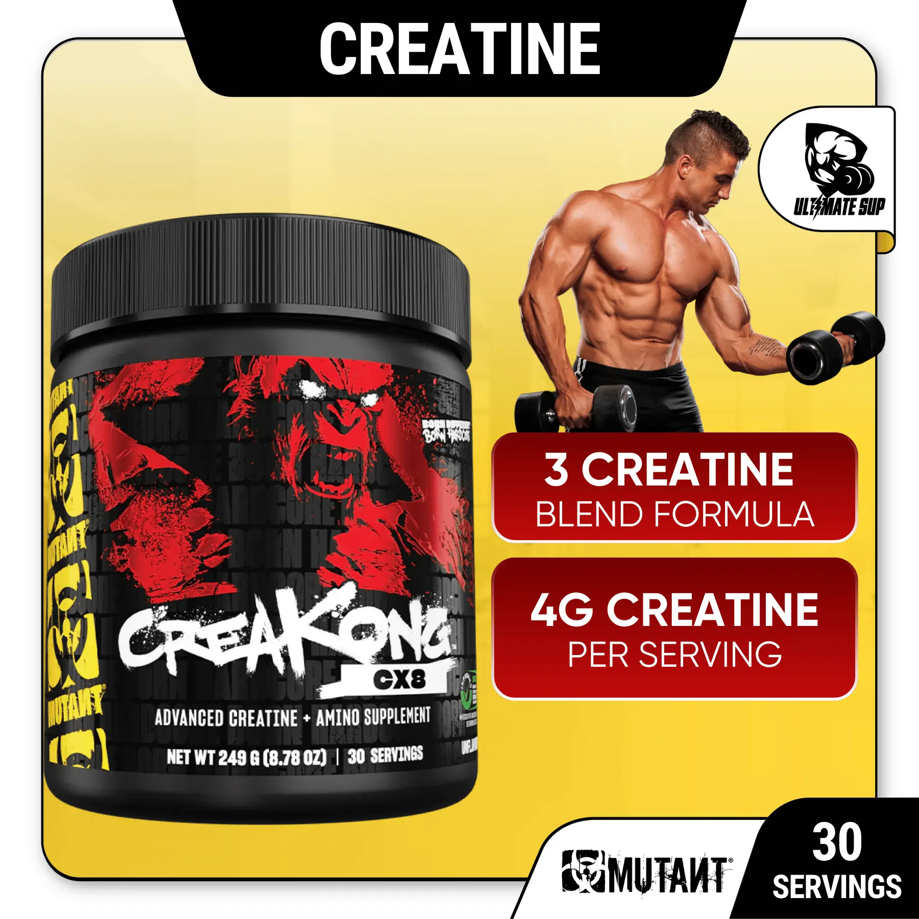 Mutant CREAKONG CX8, Creatine Monohydrate + Amino Acid Supplement, 249g - 300g