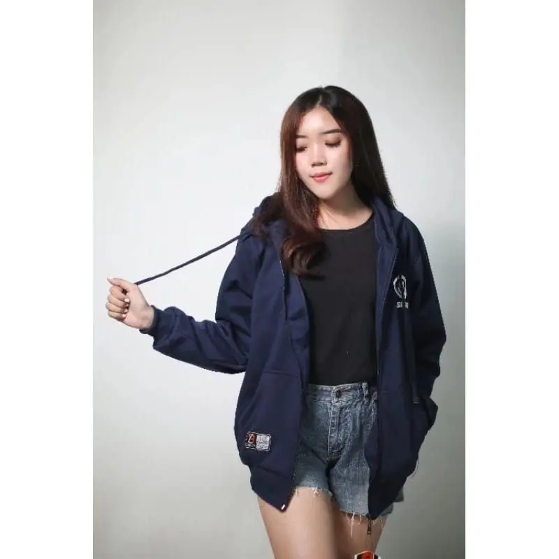 Jaket Hoodie Zipper Bordir Smile Distro Nyaman  Kerah Remaja Keren 7