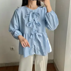 PRODUK LOKAL - Winda Atasan Blouse Pita Wanita Kekinian Tangan Panjang Baju Grey