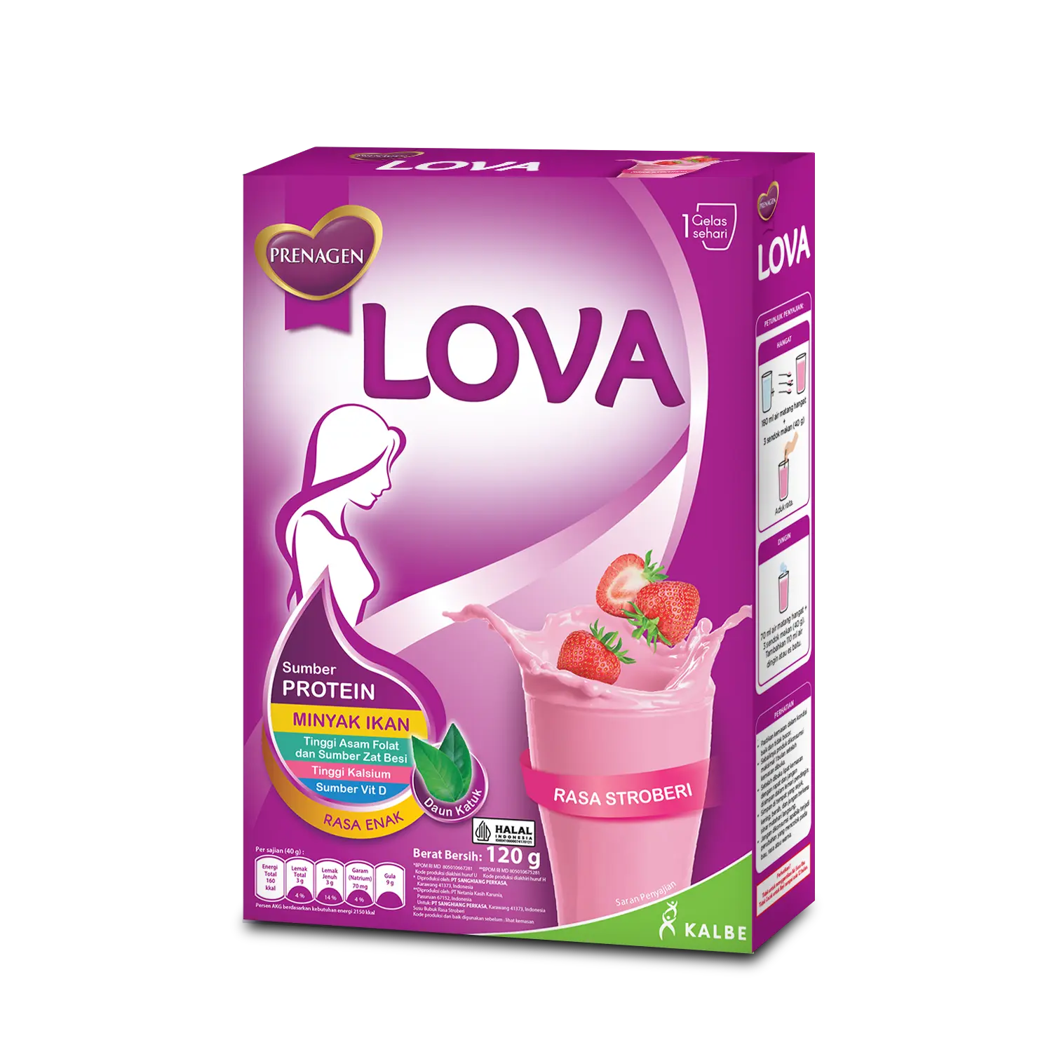 Prenagen LOVA 120 gr Susu Ibu Hamil & Menyusui Gizi Lengkap Tinggi Asam Folat & Kalsium Rasa Stroberi - Pelancar, Bayi
