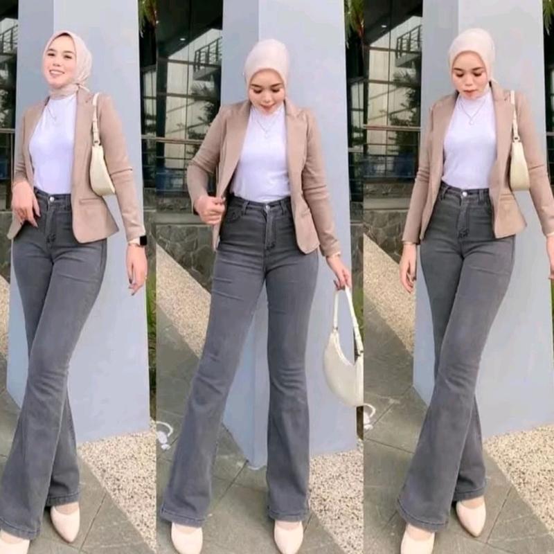 Yas Yas - Cutbray jeans higwaist model korean Style Wanita Denim Panjang Cewek Celana Melar celana cutbray outfit ootd  jeans  high  waist cutbray  jeans cutbray cutbray  jeans  wanita cut  bray  jeans  001 Skinny Stretch Nyaman celana  jeans 2