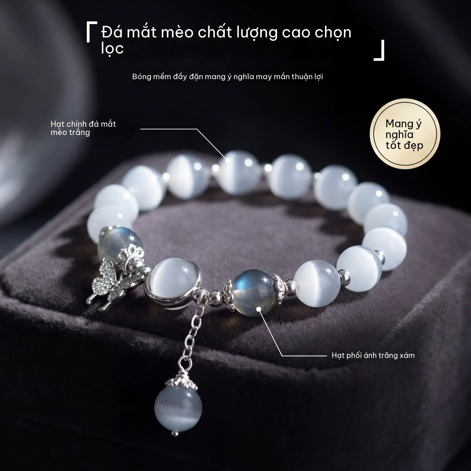 Vòng Tay Tua Rua Hình Bướm, Thiết Kế Cổ Xưa Opal Bùng Nổ, Dành Cho Nữ, Cỡ Nhỏ Thương Hiệu Fu Hòa Bình Trung Quốc Mới, Đá Ánh Trăng Màu Xám Thanh Lịch, Phong Cách Trăm Chuỗi