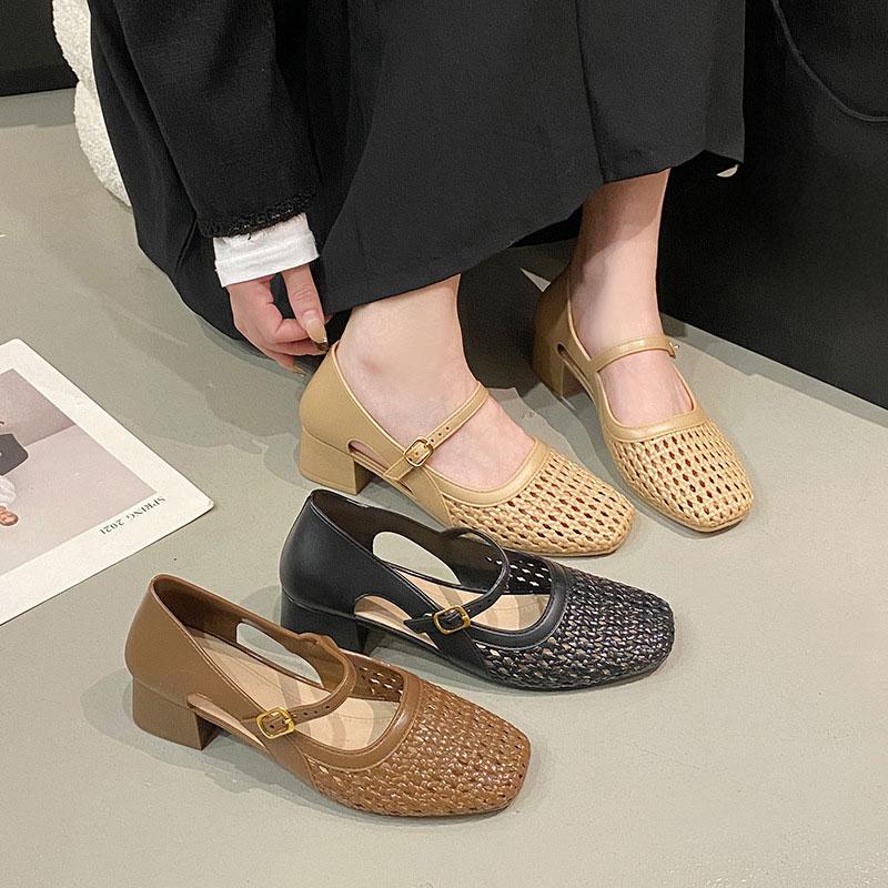 Dép cao gót nữ thiết kế rọ lưới thoáng chân đế cao 4cm chất nhựa PU không thấm nước BTdep