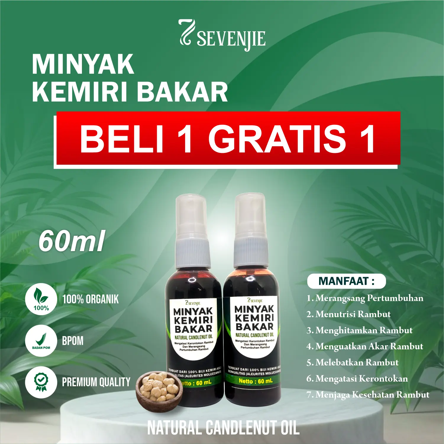 BELI 1 GRATIS 1 Minyak Kemiri Bakar 60 Ml Asli - Perawatan Kulit Kepala Penumbuh Rambut Alami