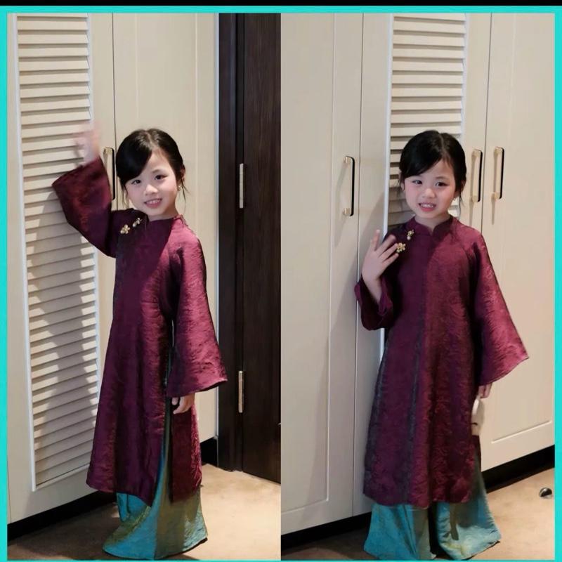  Áo dài mẹ và bé hai tà lụa tơ ánh song kim 