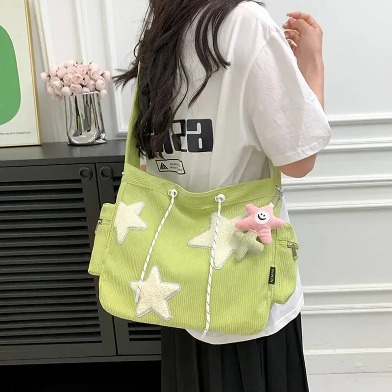 Túi Đeo Chéo Vải Nhung Kẻ Họa Tiết Ngôi Sao Cho Nữ, Túi Tote Thường Ngày Túi Đeo Vai Sức Chứa Lớn Đơn Giản Cho Nữ Túi Sách Đi Học Du Lịch Cho Nữ Túi Túi Xách Bag Chữ Nhật Chữ Nhật Da