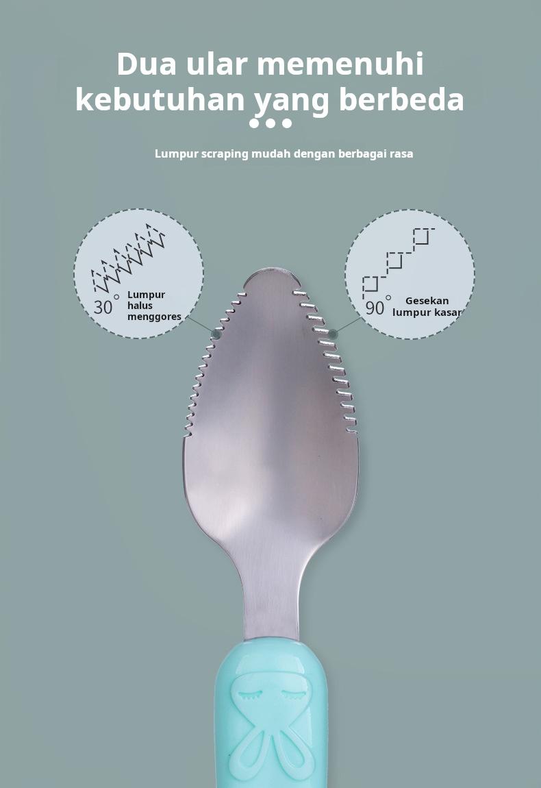 Sendok makan bayi berkepala dua, cocok untuk memberi makan buah dan bubur, desain sederhana