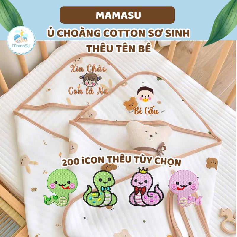 (THÊU TÊN) Ủ Choàng Sơ Sinh Hoạ Tiết Cotton Thêu Tên Theo Yêu Cầu Cho Bé Khăn Tắm Cho Bé Chất Liệu Cotton