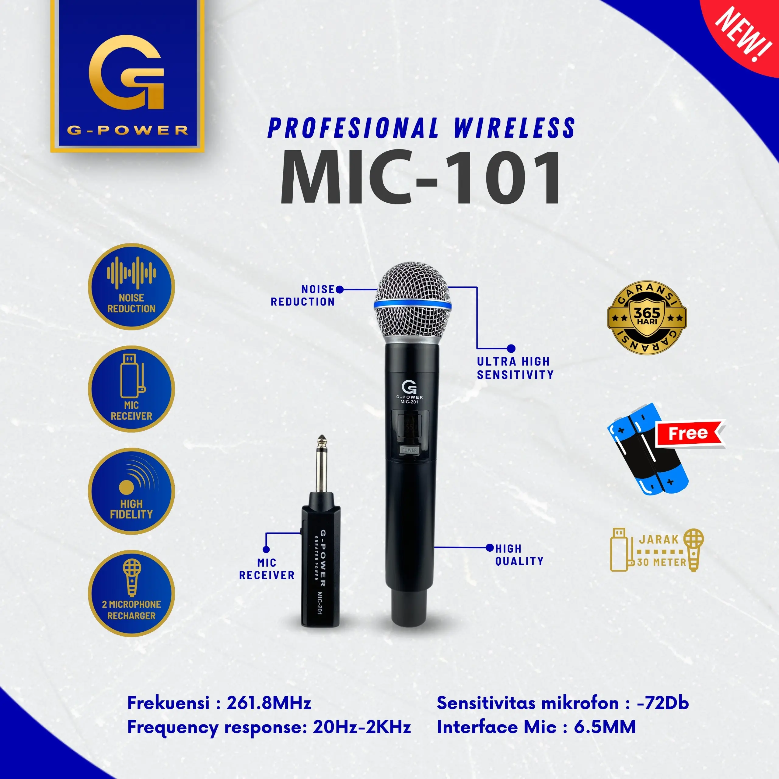 G Power MIC Wireless 101 Microphone Nirkabel Baterai CAS System Free Baterai Mikrofon