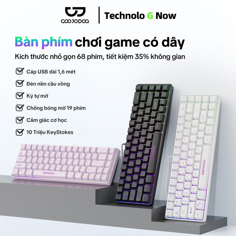 Bàn phím chơi game có dây, kích thước nhỏ gọn 68 phím, keycaps chống dấu vân tay, đèn nền cầu vồng