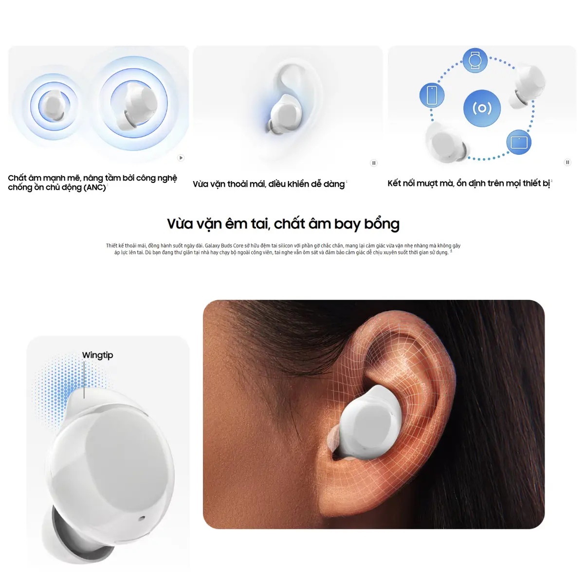 Tai nghe bluetooth Samsung Galaxy Buds Core - 3 Micro Chống Ồn - Hàng Chính Hãng | BigBuy360 - bigbuy360.vn