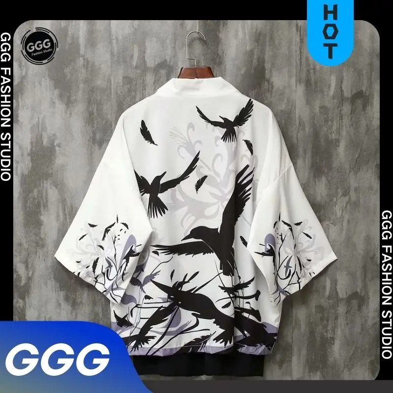 Áo Cardigan Kimono Nhật Bản, Dành Cho Nam Giới, Haori Yukata, Trang Phục Samurai Nam, Quần Áo, Phong Cách Kimono Nam, Kimono Nam Trắng Dài Tay Jacket Menswear thông thường có thể giặt máy