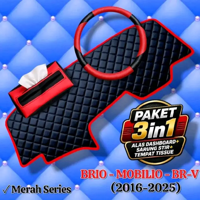 Honda Brio Mobilio BR-V Merah Series Paket 3in1 Alas Dashboard Sarung Stir Tempat Tissue Interior Keren Nyaman 2016-2025