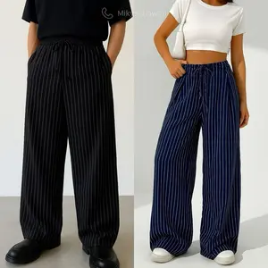 Loose Pants Stripe Baggy Trousers Unisex - Celana Highwaist Pinggang Karet Anti Kusut Kulot