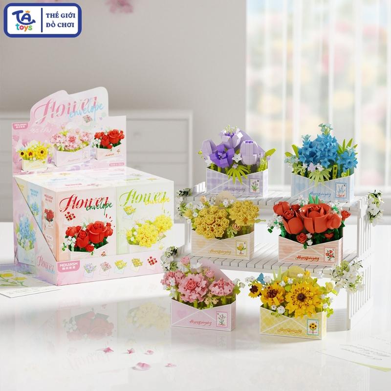 Đồ Chơi Lắp Ghép Hoa Trong Phong Thư Mini Block Trang Trí Bàn Học Quà Tặng DIY…