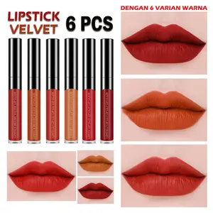 6 Pcs Velvet Lip Glaze Liquid Lipstick Matte Lipstik Moisturizing Waterproof Glamour Bibir - Gloss