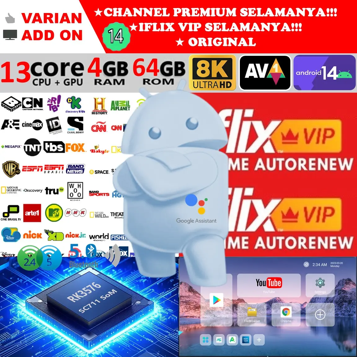 Smart TV Box Android 14 RAM 2GB ROM 16GB 2/16 Bluetooth Dual Wifi 4K 6K 8K EVPAD 10P 6S 6P 5S SVICLOUD Tanix MXQ Q3 X3 X9 X96 K9 H96 Max X96Q M96 K9 G96 T95 TX3 X4 V8 X88 Pro Voice Remote STB Unlock Gratis Paket TV Full Channel Iflix Tanpa Bayar Bulanan